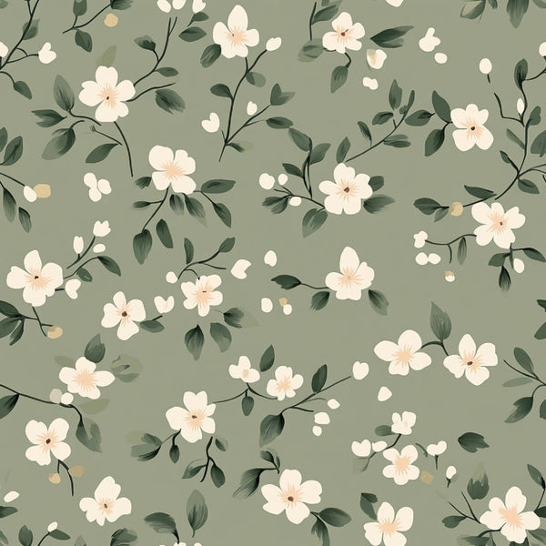 sage green, cream, ivory, peach, floral, botanical, delicate flowers, nature, spring, summer, elegant, modern, whimsical, romantic, soft, gentle, leaves, branches, flowering branches, small blooms, pastel, calming, peaceful, nursery, baby room, kids room, feminine, garden, botanical print, blossoms