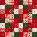 christmas, holiday, red, cream, green, dark green, forest green, brown, plaid, checkered, gingham, stars, snowflakes, festive, traditional, rustic, vintage, patchwork, quilted, geometric, seasonal, winter, holly, poinsettia, classic christmas, retro, farmhouse, cozy, decorative stitching, nostalgic