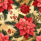 poinsettia, red flowers, evergreen, christmas, holiday, winter, festive, vintage, botanical, nature, coral pink, deep red, forest green, cream, gold, floral, traditional, elegant, decorative berries, pine branches, seasonal, vintage christmas, botanical illustration, timeless, classic, rustic charm, nostalgic
