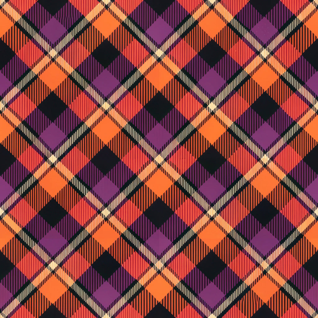 halloween, gingham, stripes, plaid, orange, purple, black, coral, diagonal pattern, chevron, geometric,, fabric panel, autumn colors, halloween colors, checkered, tartan style, seasonal, spooky colors, diamond pattern