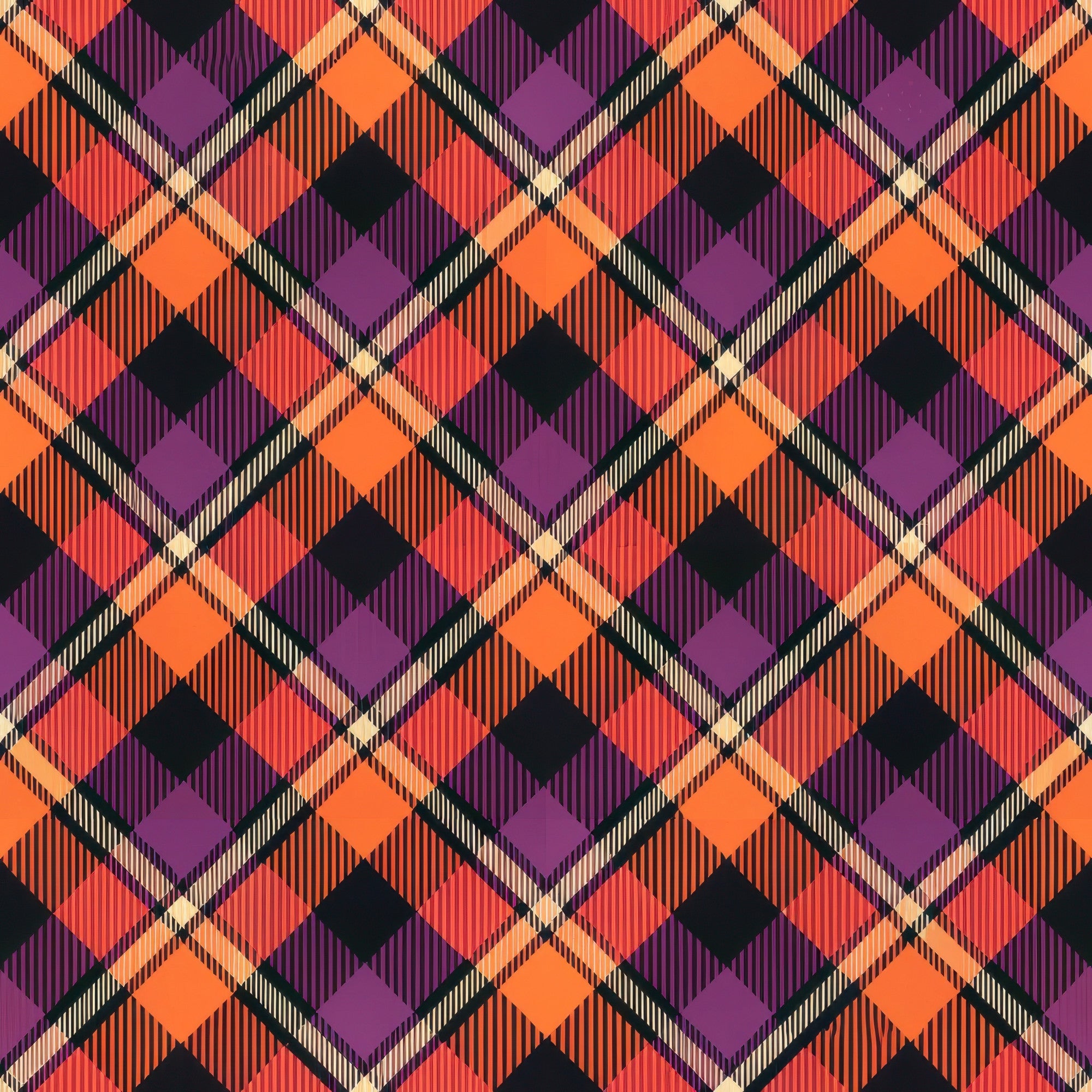 halloween, gingham, stripes, plaid, orange, purple, black, coral, diagonal pattern, chevron, geometric,, fabric panel, autumn colors, halloween colors, checkered, tartan style, seasonal, spooky colors, diamond pattern