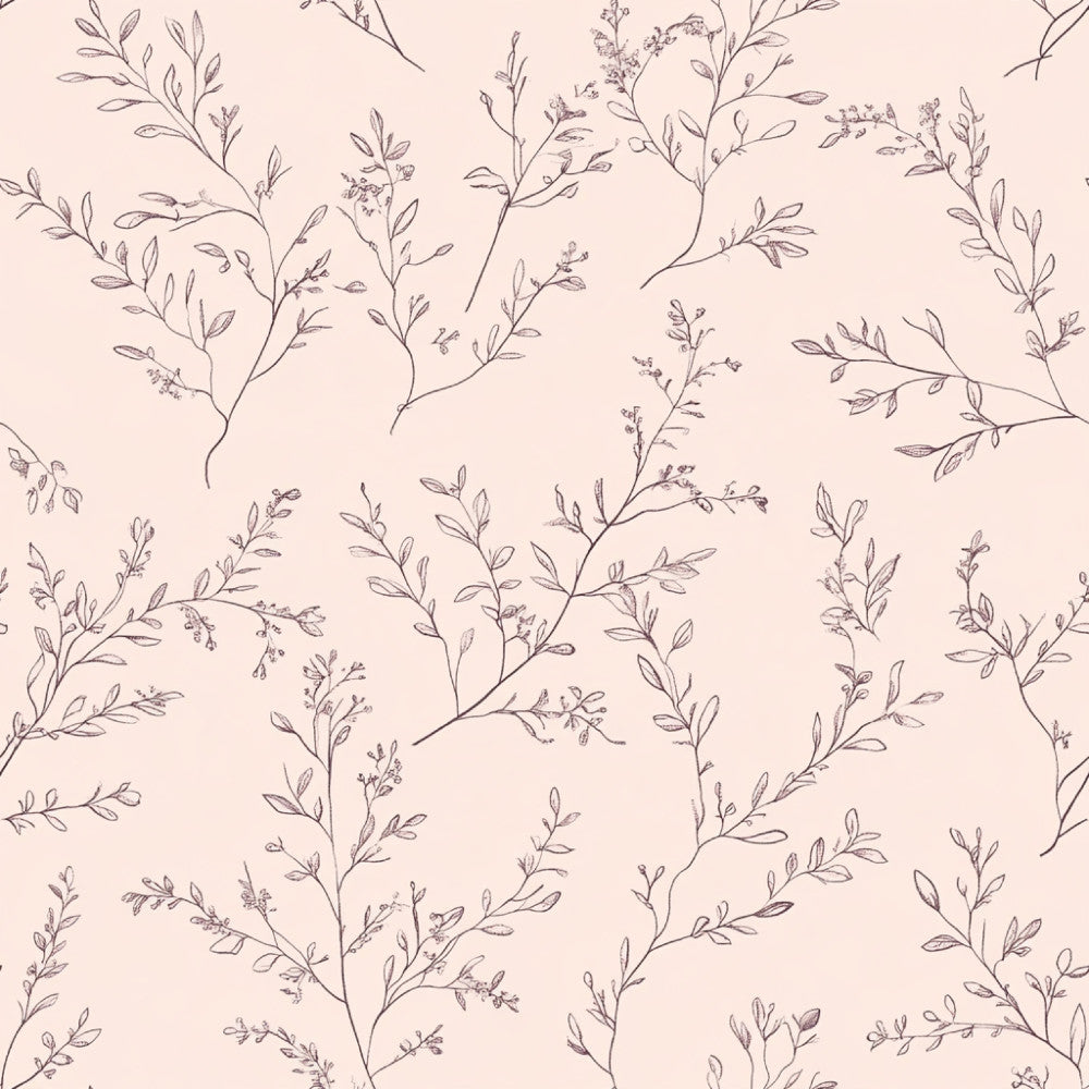 blush pink, taupe, botanical, delicate branches, line drawing, minimalist floral, nature, organic, elegant, modern, botanical illustration, wildflowers, seeds, small flowers, spring, soft, peaceful, nursery, baby, gender neutral, bohemian, rustic, vintage, natural elements, line art, sketch style, calming, gentle