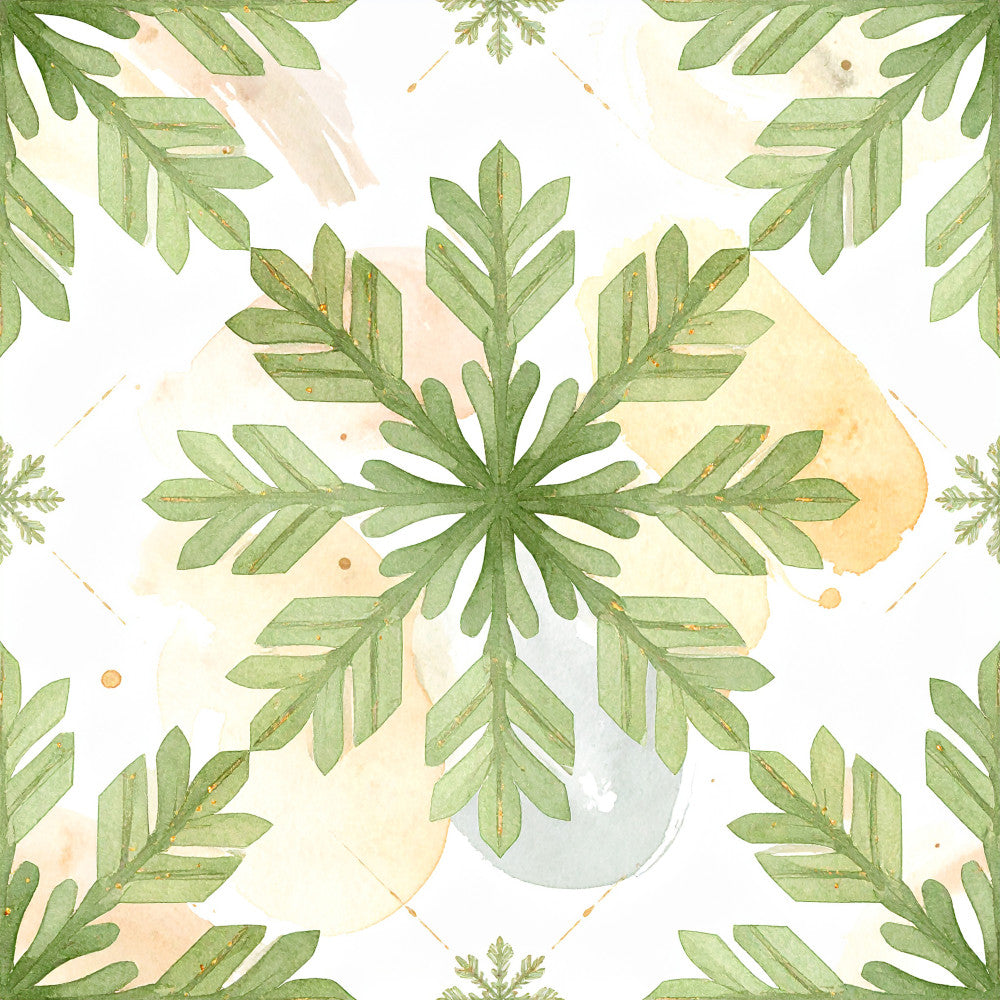 sage green, soft green, pale yellow, cream, watercolor, botanical, nature, leaves, fern, snowflake, geometric, whimsical, modern, elegant, spring, winter, nursery, kids room, playroom, baby, calming, peaceful, organic, natural, delicate, artistic, painted, subtle, soothing, contemporary