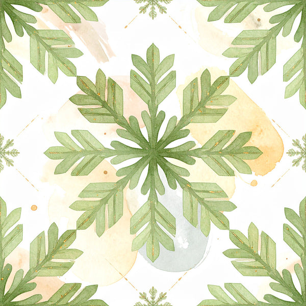 sage green, soft green, pale yellow, cream, watercolor, botanical, nature, leaves, fern, snowflake, geometric, whimsical, modern, elegant, spring, winter, nursery, kids room, playroom, baby, calming, peaceful, organic, natural, delicate, artistic, painted, subtle, soothing, contemporary