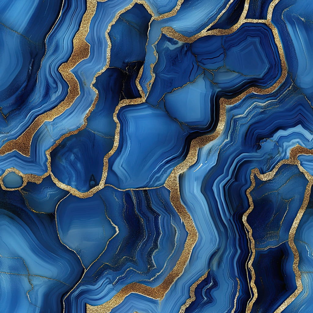 royal blue, navy blue, gold, metallic gold, agate pattern, geode design, marbled texture, flowing lines, organic shapes, mineral pattern, luxurious, elegant,, fabric panel, geological, natural stone, swirled design, crystalline, precious stone, modern abstract