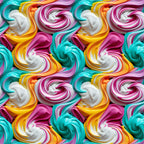 swirled frosting, colorful icing, pink frosting, turquoise frosting, yellow frosting, white frosting, orange frosting, dessert pattern, cake decorating, sweet treats, candy colors, spiral swirls, bakery theme,, fabric panel, vibrant colors, food motif, confectionery design, decorative frosting, pastry art
