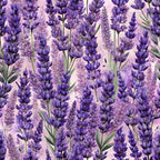 lavender flowers, purple blooms, botanical pattern, realistic floral, watercolor style, spring flowers, herb garden, nature design,, fabric panel, soft purple, lilac shades, green stems, delicate petals, floral motif, garden theme, romantic mood, pastel background, repeating pattern, craft fabric