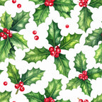 holly leaves, red berries, emerald green, bright red, christmas, holiday, festive, nature, botanical, traditional, whimsical, seasonal, winter, decorative, floral, berries and leaves, classic, timeless, vintage holiday, festive design, red and green, evergreen, winter celebration, cheerful, decorative pattern, natural elements, holiday themed, seasonal decoration, traditional christmas