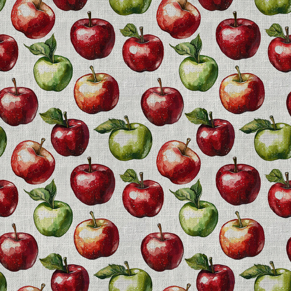 red apples, green apples, apple orchard, fruit pattern, botanical, nature, farmhouse, rustic, harvest, autumn, fall, kitchen, home decor, traditional, classic, crisp red, forest green, cream background, sweet, orchard theme, produce, vintage style, country, cottage core, food theme, natural, organic, decorative, cheerful, bright