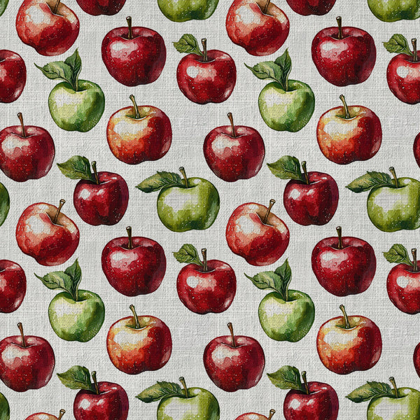 red apples, green apples, apple orchard, fruit pattern, botanical, nature, farmhouse, rustic, harvest, autumn, fall, kitchen, home decor, traditional, classic, crisp red, forest green, cream background, sweet, orchard theme, produce, vintage style, country, cottage core, food theme, natural, organic, decorative, cheerful, bright