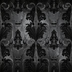 black, charcoal gray, damask, ornamental, baroque, victorian, elegant, traditional, classic, formal, ornate, scrollwork, floral, vintage, sophisticated, gothic, decorative, luxury, detailed pattern, home decor, upholstery, curtains, upscale, timeless, monochromatic, intricate design, interior design, home furnishings