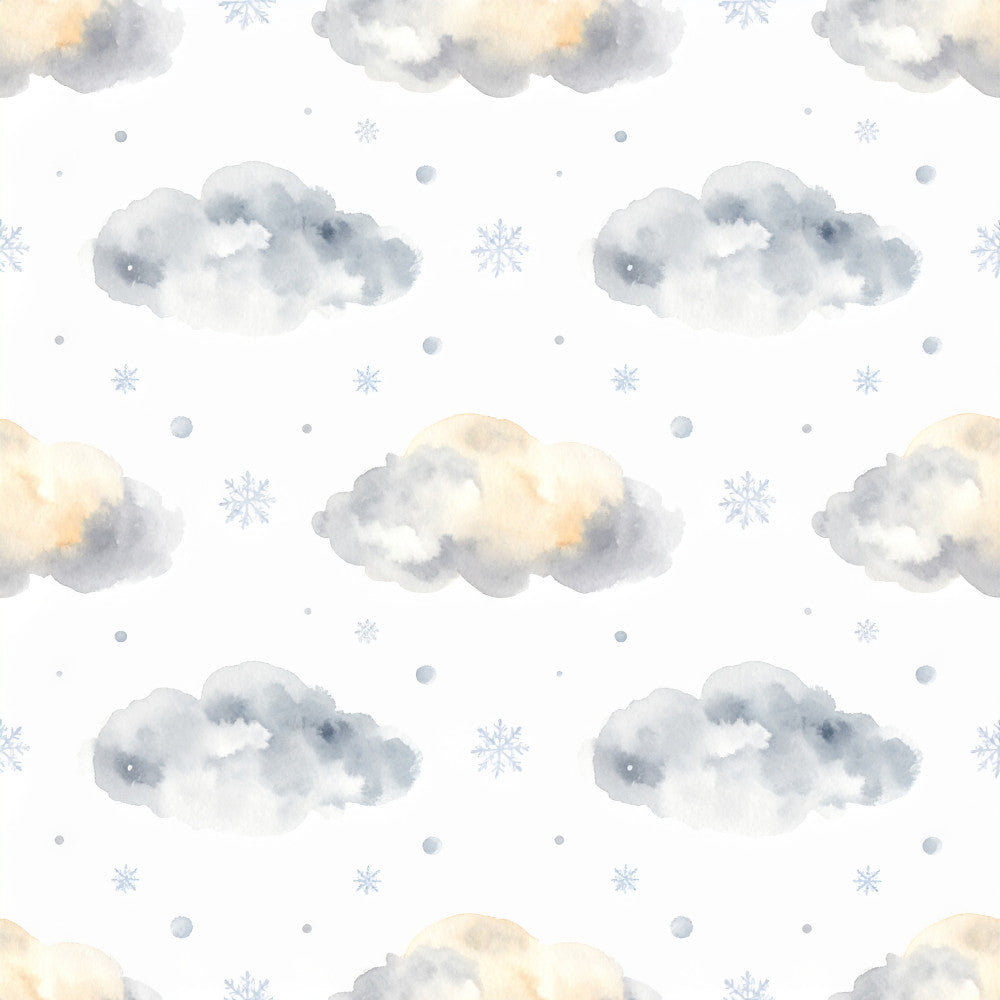 winter clouds, snowflakes, soft gray, pale blue, cream, soft blue, nature, weather, celestial, whimsical, dreamy, gentle, soothing, calming, nursery, baby room, kids room, winter theme, snowy, frost, peaceful, serene, cloud pattern, snowflake motif, winter weather, soft pastels, muted tones, tranquil, magical