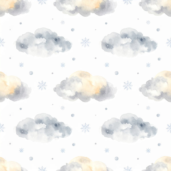 winter clouds, snowflakes, soft gray, pale blue, cream, soft blue, nature, weather, celestial, whimsical, dreamy, gentle, soothing, calming, nursery, baby room, kids room, winter theme, snowy, frost, peaceful, serene, cloud pattern, snowflake motif, winter weather, soft pastels, muted tones, tranquil, magical