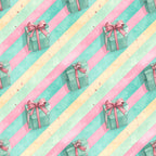 mint green, pastel pink, cream yellow, turquoise, diagonal stripes, striped pattern, gift boxes, presents, bows, ribbons, festive, celebration, modern, whimsical, playful, elegant, gift wrapping, holiday, special occasion, party, cheerful, pastel colors, geometric stripes, contemporary, soft aesthetic, nursery, kids room, baby shower, gift theme, decorative bows