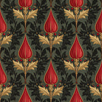 forest green, deep red, burgundy, gold, black, damask, floral, ornamental, victorian, elegant, traditional, ornate, botanical, leaves, feathers, scrolls, jewel tones, vintage, classical, upholstery, decorative, symmetrical, formal, sophisticated, rich colors, damask pattern, acanthus leaves, ornamental flowers
