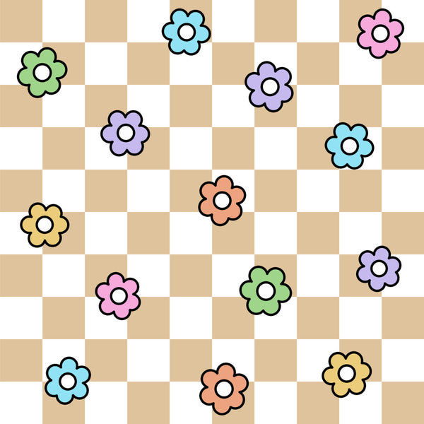 colorful flowers, pastel colors, soft pink, lavender purple, light blue, pale yellow, mint green, coral orange, floral pattern, flower motif, cheerful design, playful style, whimsical, cute flowers, spring theme, summer theme, kids room, nursery, playroom, baby shower, children's design, multicolor, bright and cheerful, six petaled flowers, sweet style, fun and colorful, daisy-like flowers, rainbow colors