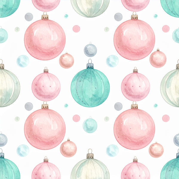pastel pink, dusty rose, mint green, sage green, pale blue, soft turquoise, cream, watercolor, ornaments, christmas baubles, holiday, festive, whimsical, elegant, modern, vintage, nursery, baby, children's, playroom, kids room, decorative spheres, shiny baubles, metallic accents, seasonal, winter, celebration, soft colors, gentle, delicate