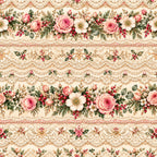 cream, blush pink, dusty rose, coral pink, sage green, forest green, gold, floral, roses, lace, vintage, elegant, romantic, shabby chic, botanical, nature, spring, summer, traditional, delicate, ornamental, cottagecore, festive, holiday, decorative, feminine, heirloom, botanical garden, lace trim, scalloped edges
