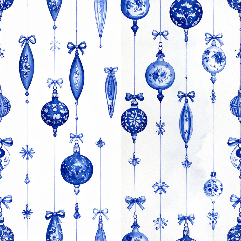 navy blue, white, cobalt blue, delft blue, ornaments, baubles, spheres, bows, ribbons, snowflakes, stars, floral, botanical, traditional, elegant, vintage, holiday, christmas, winter, celestial, whimsical, classic, sophisticated, timeless, blue and white, decorative, ornamental, festive, seasonal