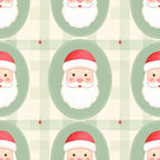 sage green, cream, red, white, santa claus, christmas, holiday, festive, jolly, whimsical, cute, cheerful, gingham check, checkered, children, kids, nursery, playroom, baby, toddler, seasonal, winter, december, st nicholas, bearded, santa faces, repeating pattern, traditional christmas, family friendly, gift worthy