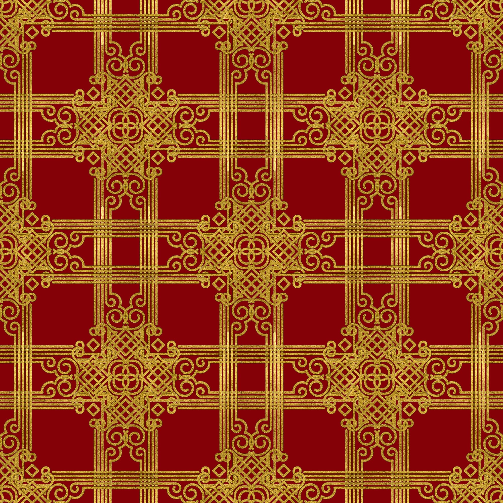 red, gold, christmas, ornate pattern, geometric design, intricate scrollwork, decorative motifs, festive, holiday fabric,, fabric panel, repeating pattern, elegant, luxurious, baroque style, winter themed, seasonal fabric, craft material, sewing fabric, medallion design