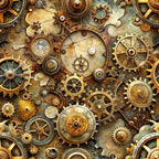 steampunk, mechanical gears, brass, copper, bronze, gold, antique, vintage machinery, clockwork, industrial, cogs, wheels, metallic, weathered, aged patina,, fabric panel, victorian era, intricate details, mechanical elements