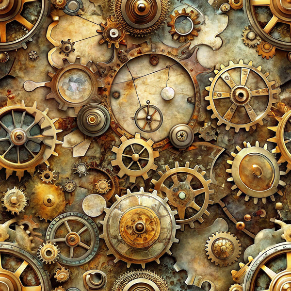 steampunk, mechanical gears, brass, copper, bronze, gold, antique, vintage machinery, clockwork, industrial, cogs, wheels, metallic, weathered, aged patina,, fabric panel, victorian era, intricate details, mechanical elements
