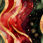 deep red, burgundy, forest green, gold, cream, metallic gold, ruby red, wine red, dark green, elegant, luxurious, festive, holiday, christmas, winter, celestial, stars, snowflakes, sparkly, glittery, shimmery, swirling ribbons, flowing, sophisticated, premium, decorative, formal, upscale