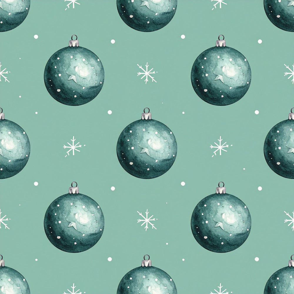 sage green, teal, dark teal, mint green, aqua, snowflakes, ornaments, christmas baubles, holiday, winter, festive, elegant, modern, whimsical, sparkly, shimmery, metallic accents, white dots, pearl details, christmas decorations, seasonal, december, winter wonderland, nursery, kids room, playroom, baby shower, festive decor, nature-inspired, celestial feel