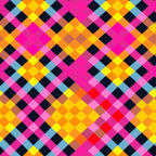 neon colors, bright pink, electric yellow, orange, black, light blue, red, gingham pattern, checkered design, geometric shapes, diamond pattern, vibrant colors, fluorescent hues,, fabric panel, modern design, contemporary style, eye-catching, pixelated effect, retro vibes