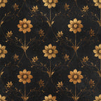 gold flowers, black background, floral pattern, vintage style, elegant design, botanical motifs, damask inspired, ornamental vines, scrolling tendrils, metallic gold, dark floral, traditional pattern, classical style, decorative flowers, antique aesthetic, luxurious feel, intricate details, nature inspired, timeless design, sophisticated pattern, distressed finish, ornate botanical, golden petals, baroque style, formal elegance, heirloom quality, victorian inspired, romantic vintage