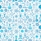 blue, white, turquoise, science icons, laboratory equipment, beakers, flasks, atoms, molecules, microscopes, test tubes, chemistry, physics, educational pattern, school theme, seamless repeat,, fabric panel, scientific symbols, back to school, stem design