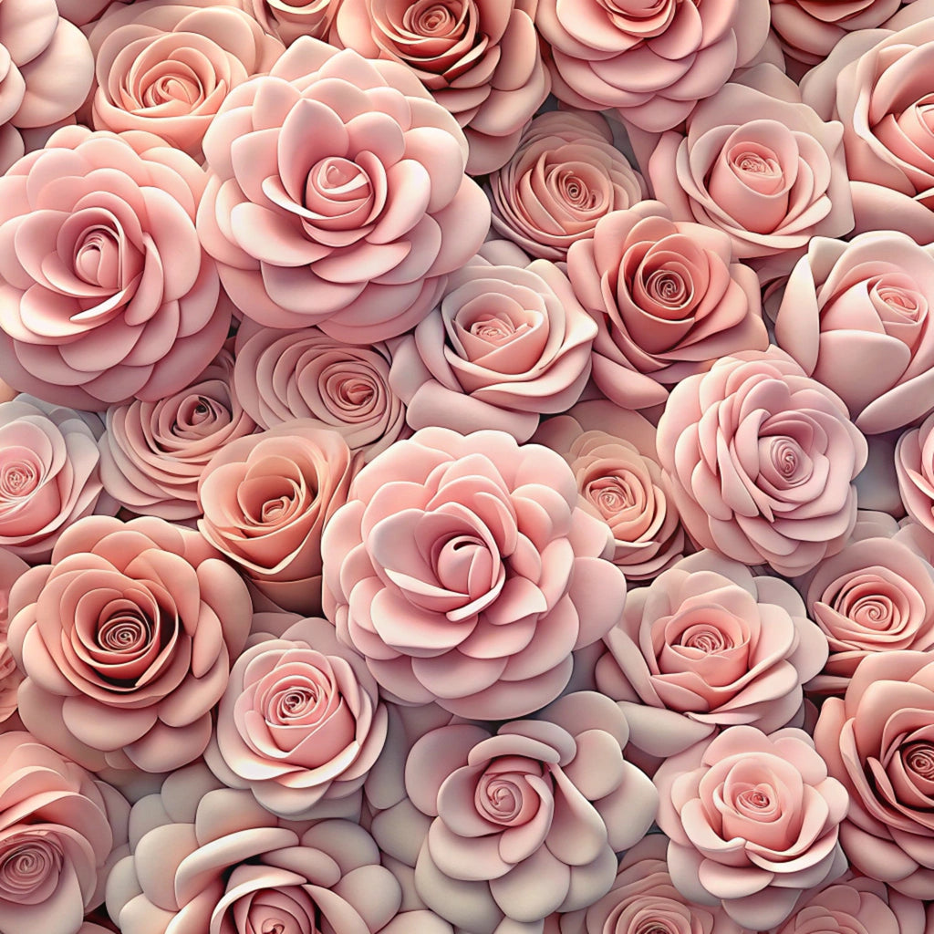 pink roses, blush pink, dusty rose, coral pink, realistic flowers, rose pattern, floral design, botanical print, romantic style, soft pastels, densely packed, layered petals,, fabric panel, feminine aesthetic, elegant florals, seamless pattern, rose garden, delicate blooms, sophisticated palette