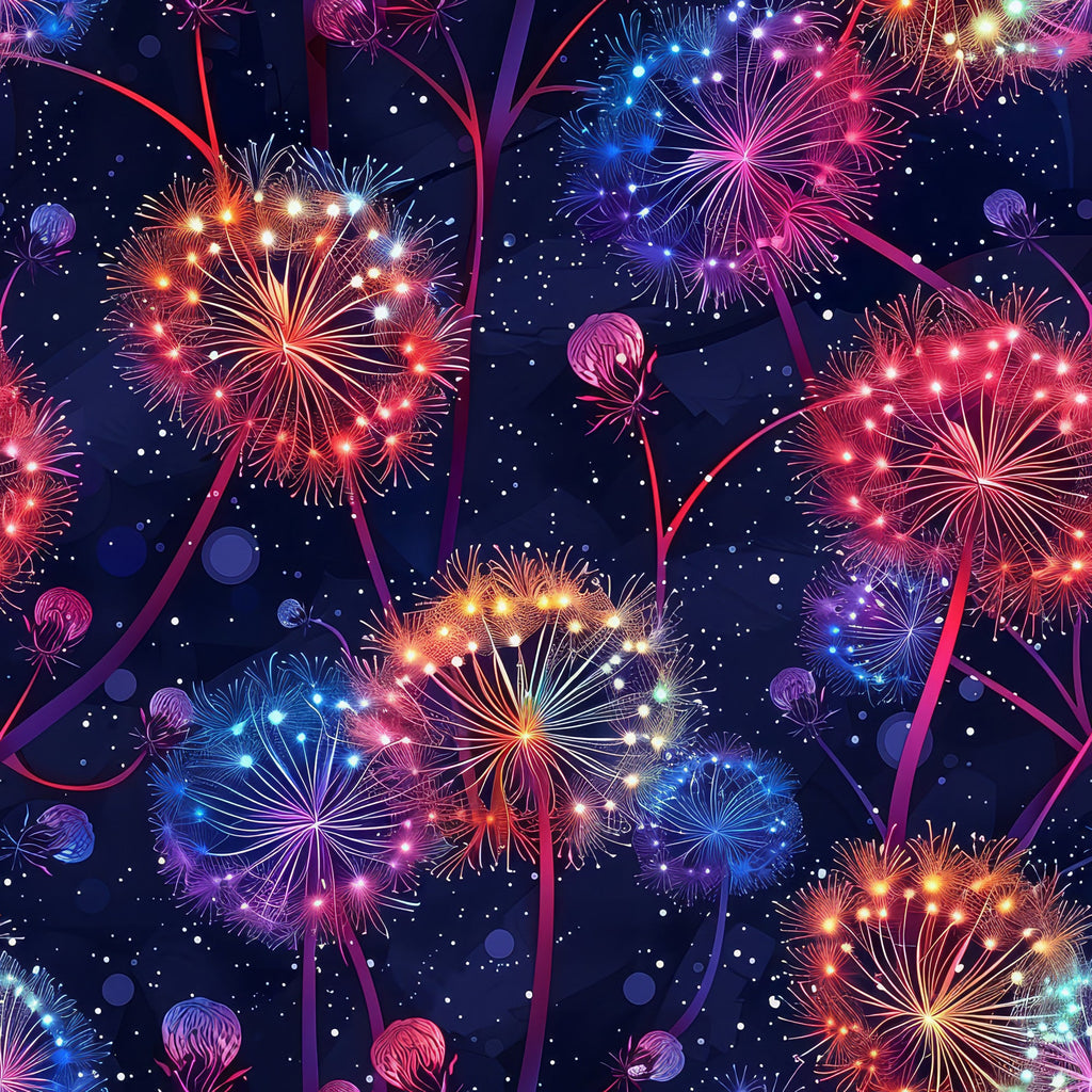 midnight blue, navy background, fireworks, colorful bursts, red fireworks, blue fireworks, purple fireworks, starry night, celebration, festive, radial patterns, explosive designs, patriotic colors, night sky, sparkles,, fabric panel, fourth of july, new year's eve, party theme