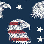 navy blue, white, red, eagle heads, bald eagles, patriotic, stars, americana, sketched style,, fabric panel, independence day, july fourth, bird illustration, striped pattern, flag colors, memorial day, veterans day, cotton fabric, repeating pattern
