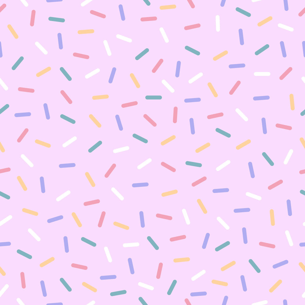 rainbow sprinkles, multicolored confetti, pink background, pastel colors, yellow sprinkles, blue sprinkles, green sprinkles, coral sprinkles, white sprinkles, scattered pattern, random placement,, fabric panel, sweet treats, bakery theme, celebration design, cheerful mood, playful pattern, dessert inspired, candy colors