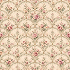 cream, blush pink, dusty rose, sage green, soft pink, vintage floral, rose garden, romantic, elegant, traditional, botanical, cottage core, shabby chic, spring, summer, roses, buds, leaves, ornamental, classical, damask-inspired, scalloped, layered pattern, nature-inspired, timeless, delicate florals, baby girl, nursery, feminine, pastel