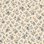 cream, blue roses, pale blue, sage green, tan, beige, floral, vintage, roses, small flowers, delicate, traditional, romantic, botanical, garden, nature, spring, summer, elegant, cottage core, farmhouse, classic, timeless, multi-floral, scattered flowers, buds, leaves, pastoral, heritage print