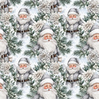 gray santa, white santa claus, soft gray, cream white, sage green, forest green, white flowers, winter florals, holiday pattern, christmas design, vintage santa, traditional santa, whimsical santa, festive theme, holiday season, christmas time, winter botanical, pine branches, evergreen foliage, white dahlia, succulent plants, rosy cheeks, jolly santa, nostalgic design, children's holiday, kids christmas, nursery decor, playroom theme, christmas gift, seasonal pattern