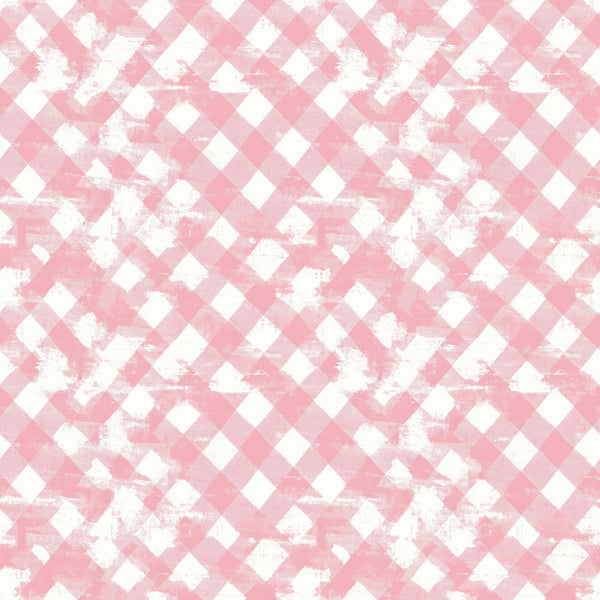 pink, white, gingham, checkered, diagonal pattern, vintage style, distressed texture, weathered look,, fabric panel, soft pink, pastel, shabby chic, worn appearance, geometric design, crafting material, sewing fabric, nostalgic mood