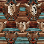 southwestern bull skull, turquoise and rust, tribal patterns, western theme, native american inspired, longhorn cattle, geometric design, rustic style, boho aesthetic, earth tones, cream and brown, red and teal, desert motif, ranch decor, cowboy theme, aztec patterns, ornamental horns, wild west, farmhouse style, lodge decor, traditional southwestern, burnt orange, natural wood tones, tribal prints, woven textile look, boys room, nursery decor, playroom fabric