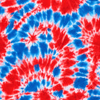 red, blue, white, tie dye, spiral pattern, starburst design, patriotic, american colors, swirl motif,, fabric panel, bright colors, vibrant dyes, radiating circles, fourth of july, summer theme, festive pattern, cotton fabric, crafting material