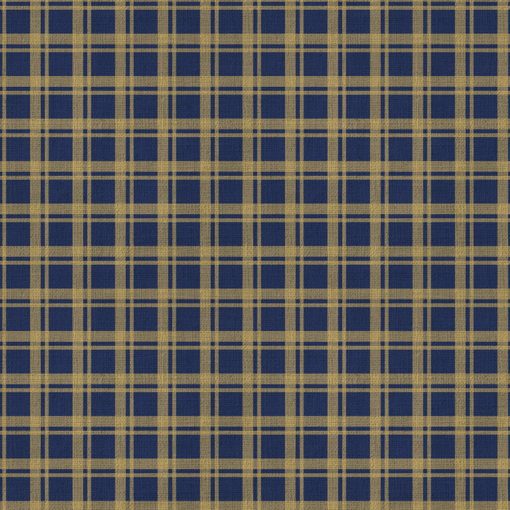 navy blue, gold, plaid, check pattern, geometric, traditional, classic, windowpane plaid, coordinating fabric, home decor, upholstery, preppy style, nautical inspired, formal, elegant, structured pattern, repeated motif, tan and navy, sophisticated, boys room, teen room, dorm decor, masculine style, academic, collegiate, structured design, regular grid, symmetrical pattern