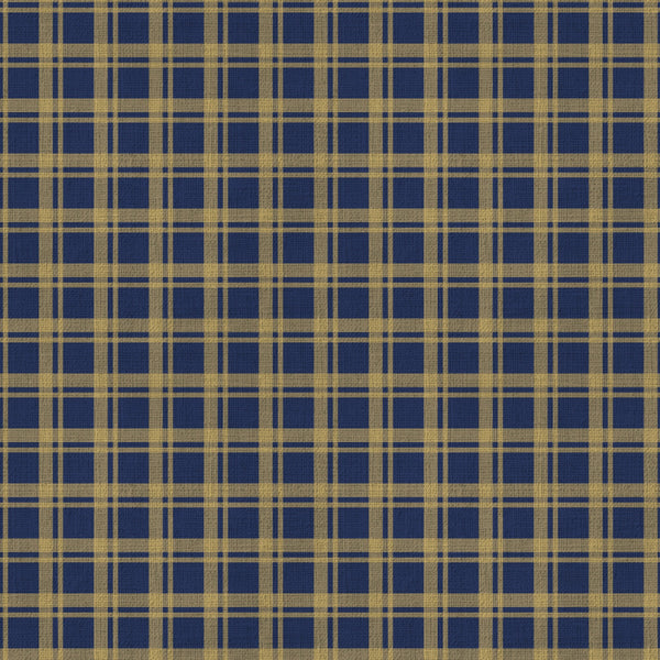 navy blue, gold, plaid, check pattern, geometric, traditional, classic, windowpane plaid, coordinating fabric, home decor, upholstery, preppy style, nautical inspired, formal, elegant, structured pattern, repeated motif, tan and navy, sophisticated, boys room, teen room, dorm decor, masculine style, academic, collegiate, structured design, regular grid, symmetrical pattern