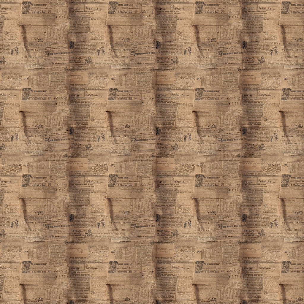 aged newspaper, vintage newsprint, sepia tones, brown hues, tan coloring, beige backdrop, antique papers, text patterns, newspaper clippings, weathered look, distressed finish,, fabric panel, retro style, nostalgic design, collage pattern, overlapping papers, faded print, historical documents, craft fabric
