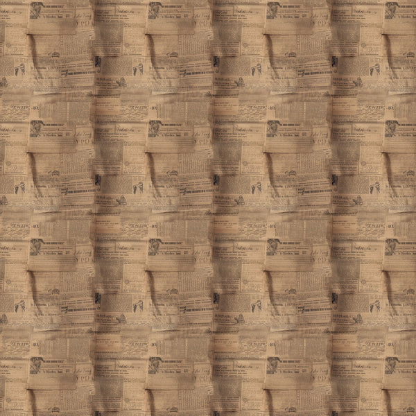 aged newspaper, vintage newsprint, sepia tones, brown hues, tan coloring, beige backdrop, antique papers, text patterns, newspaper clippings, weathered look, distressed finish,, fabric panel, retro style, nostalgic design, collage pattern, overlapping papers, faded print, historical documents, craft fabric