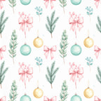 sage green, mint green, dusty rose, blush pink, gold, pale blue, christmas, holiday, festive, ornaments, baubles, bows, ribbons, evergreen branches, botanical, nature, elegant, whimsical, winter, seasonal, nursery, baby shower, kids room, playroom, floral, decorative elements, soft pastel, traditional holiday, celebration theme