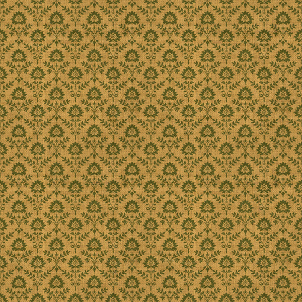 gold, sage green, olive green, damask, floral, botanical, vintage, traditional, elegant, classic, ornate, decorative, nature, leaves, scrolls, romantic, formal, sophisticated, autumn, fall, home decor, upholstery, antique, timeless, heritage, damask pattern, leafy motifs
