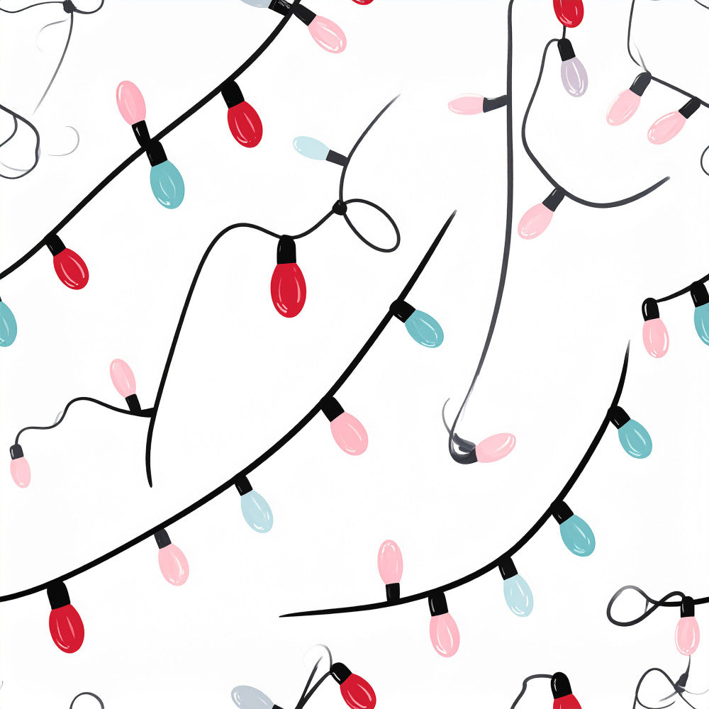 christmas lights, holiday lights, festive lights, string lights, light bulbs, pink lights, red lights, blue lights, turquoise lights, pastel pink, bright red, light blue, whimsical, vintage christmas, retro holiday, mid-century modern, playroom, kids room, nursery, holiday decor, christmas theme, festive pattern, decorative lights, glowing bulbs, holiday season, winter themed, nostalgic design