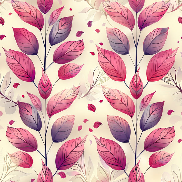 magenta, dusty rose, mauve, purple, plum, coral pink, cream, botanical, floral, leaf pattern, nature, whimsical, elegant, modern, bohemian, leaves, foliage, branches, falling leaves, spring, summer, naturalistic, contemporary, soft, delicate, gradient, ombre effect, botanical leaves, decorative leaves, garden inspired
